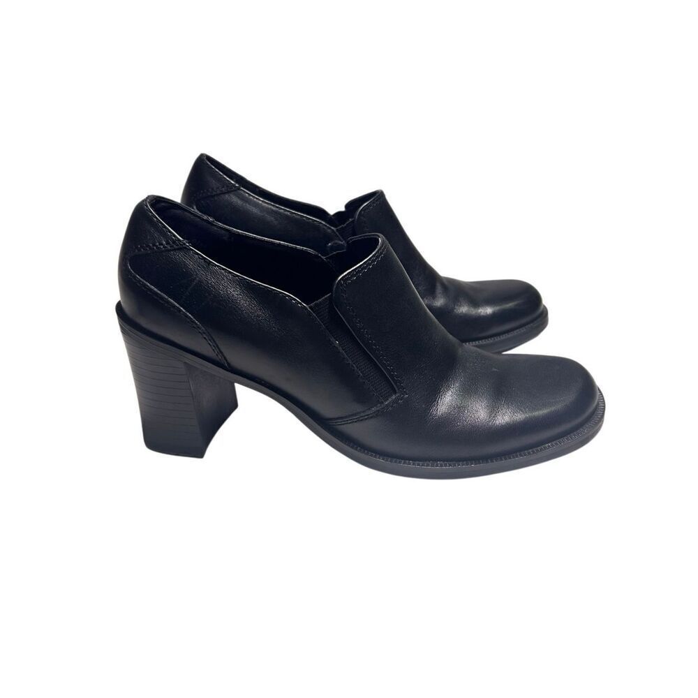 White Mountain Dania Black Leather Block Heel Loafers Women’s Size 6.5M Slip On